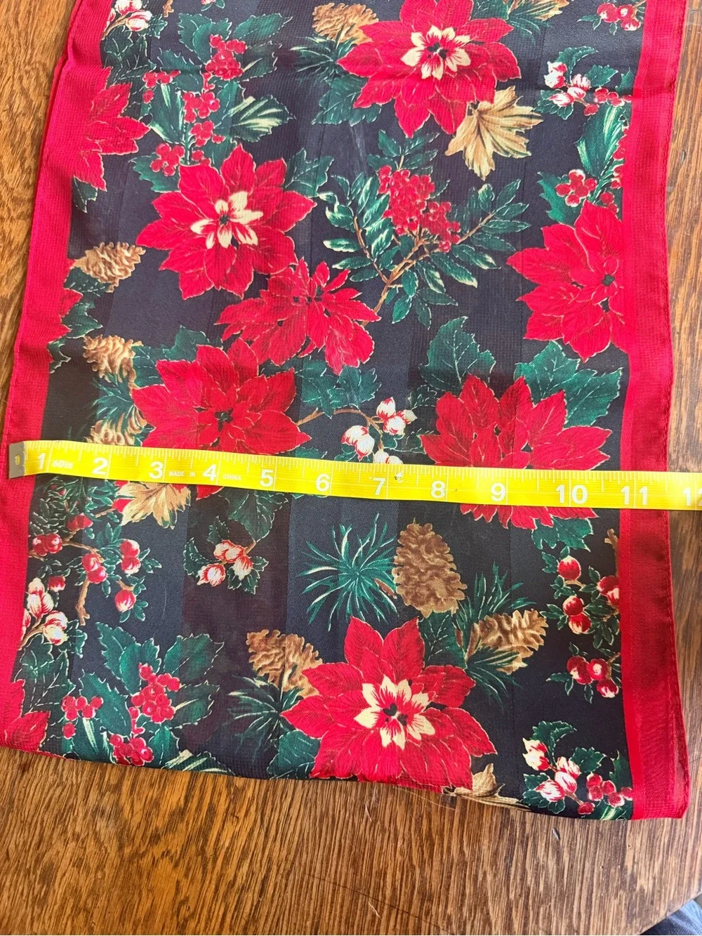 Silk American Vintage Red Green Black Floral Holiday Scarf